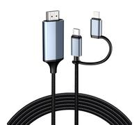 lulaven Cavo 2 in 1 da Lightning e tipo C a HDMI, 1,8 m, cavo HDMI per iPhone, doppia interfaccia per tutti gli iPhone (16/15/14/13/Pro/Max) e iPad Pro/Air, 1080P HD, sincronizzazione video e audio