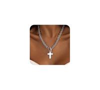 LULII Collana da donna in oro grosso placcato oro 14 K con ciondolo a croce grossa per donne grande catena a maglia girocollo collana girocollo gioielli alla moda, Large, Ottone, Nessuna pietra
