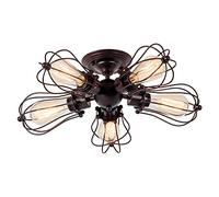 Luling Vintage Plafoniera Industriale Regolabile Socket Metal Wire Cage Semi-Flush Mount Rustico (senza lampadina) (con 5 luci) (colore Ruggine)