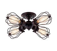 Luling Vintage Plafoniera Industriale Regolabile Socket Metal Wire Cage Semi-Flush Mount Rustico (senza lampadina) (con 4 luci) (colore Ruggine)