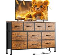 Lulive Cassettiera con 10 cassetti per camera da letto, cassettiera TV con presa di corrente, comò per camera da letto, cassettiera per TV lunga 140 cm, ampia cassettiera in tessuto per riporre e