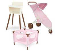 LullaBaby - 14-inch Baby Doll Accessory Bundle - Nursery Care Set - High Chair, Playpen & Jogger Stroller - Pretend Play Toys