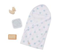 LullaBaby - Accessori per bambole da 36 cm - Asciugamano da bagno con cappuccio con motivo a stelle blu - Giocattoli da bagno e paperella rosa - Gioco d'immaginazione - Giocattoli per bambini, 2 anni + - Completo da bagno per bambole da bambino