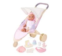 LullaBaby - Set baby doll e passeggino da jogging - Bambola realistica da 36 cm - Pacchetto di pannolini e accessori per la cura - Occhi marroni e corpo morbido - Gioco di finzione - Bambini 2 anni +