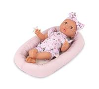 LullaBaby - Set di Bambole e Cuscini da Terra - Bambola realistica da 36 cm - Occhi Marroni e Corpo Morbido - Abbigliamento per Bambole con traversina Floreale, Fascia e succhietto - Bambini 2 Anni +