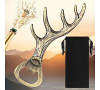 LULLEA Apribottiglie di birra con corna di cervo, regalo per cacciatori, uomini e donne, regalo di Natale per la festa del papà, apribottiglie in bronzo con borsa