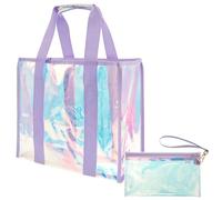 LuLobtg Borsa da spiaggia da donna, impermeabile, a prova di sabbia, alla moda, estiva, con touch screen, splendida borsa da viaggio iridescente trasparente per piscina, shopping, vacanze, palestra