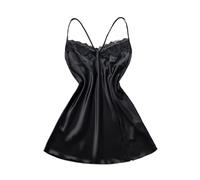 L'Ultima Camicia da Notte in Raso da Donna con Scollo a V e Design con Spacchi in Pizzo, Pigiama da Donna Sexy e Confortevole per Uso Domestico o per Dormire(Black,M)