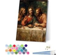 L'Ultima Cena Dipingere con i Numeri Adulti con Telaio, Dipingere con i Numeri Cibo, Fai da te Paint by Numbers Kits con 3 Pennelli e Pigmento Acrilico,Decorazioni Casa, Regalo Donna 30x40cm R-3702