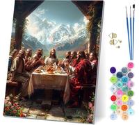 L'Ultima Cena Dipingere con i Numeri Adulti con Telaio, Dipingere con i Numeri Uomo, Fai da te Paint by Numbers Kits con 3 Pennelli e Pigmento Acrilico, pour Decorazioni Casa Regalo 50x65cm K-4847