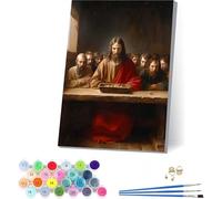 L'Ultima Cena Dipingere con i Numeri Adulti con Telaio, Dipingere con i Numeri Uomo, Fai da te Paint by Numbers Kits con 3 Pennelli e Pigmento Acrilico,Decorazioni Casa, Regalo Donna 50x65cm Q-6255