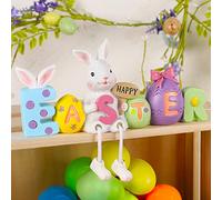 Lulu Home Ornamento da tavolo pasquale, 21,1 cm di lunghezza x 15 cm di altezza x 5,1 cm di larghezza, in resina, con gambe pendenti, adorabile statua di coniglio pasquale con uova di Pasqua per