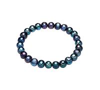 Lulu & Jane Bracciale da donna | Bracciale di perle, perla coltivata d'acqua dolce, ca. 7,0 - 8,0 mm, blu, patata, flessibile, senza chiusura