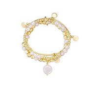 Lulu & Jane Bracciale da donna lega metallica oro giallo | Bracciale alla moda effetto oro giallo, con perle coltivate d'acqua dolce, moneta, flessibile, senza chiusura