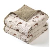 Lulu moon Coperta in mussola per bambini, in cotone, reversibile, per culla e cameretta dei bambini, 119,4 x 119,4 cm, verde oliva con dinosauro