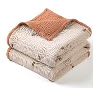 Lulu moon Coperta in mussola per bambini, in cotone, reversibile, per culla e cameretta dei bambini, 120 x 120 cm, rosa con stelle