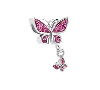Luluadorn Charm a forma di farfalla, viola, blu, rosa, zirconia cubica, compatibile con braccialetti Pandora, per ragazze, sorelle, fidanzate, mogli, donne, Metallo, Zirconia cubica