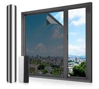 Luluetpue Pellicola per finestra per la privacy per finestre in vetro, protezione dalla luce del sole, protezione UV per interni, pellicola termica riflettente per finestre, nera argento, 75 x 400 cm