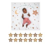 Lulujo Kit Primo Anno Written in the Stars - Copertina Swaddle in Mussola di Cotone + 14 Cards - Per I Bebè più Social
