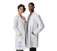 LuluLab Camice Bianco Laboratorio Unisex Uomo Donna, Lunghezza Ginocchio, Poliestere Cotone 200 GSM, Chiusura Bottoni a Pressione, 3 Tasche, per Medico, Infermiere, Clinica, Scuola e Farmacia
