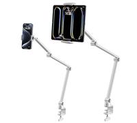 LULULOOK Supporto Telefono Letto, Supportos Tablet, in Alluminio, Alta Stabilità e Regolazione Multiangolare, Braccio Estensibile e 2 Pinze Serraggio, Supporto iPad, Samsung Phone Lettura (3,5” a 13”)