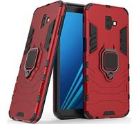 LuluMain Compatibile con Galaxy J6+ (2018) Cover, Custodia Armor Anello Cavalletto (Funziona con Il Supporto Magnetico per Auto) Case Paraurti per Samsung Galaxy J6 Plus (Rosso)