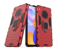 LuluMain Compatibile con Huawei Y9A Cover, Custodia Armor Anello Cavalletto (Funziona con Il Supporto Magnetico per Auto) Case Paraurti (Rosso)