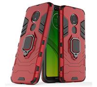 LuluMain Compatibile con Moto G7 Power Cover, Custodia Armor Anello Cavalletto (Funziona con Il Supporto Magnetico per Auto) Case Paraurti per Motorola Moto G7 Power (Rosso)