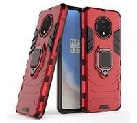 LuluMain Compatibile con OnePlus 7T Cover, Custodia Armor Anello Cavalletto (Funziona con Il Supporto Magnetico per Auto) Case Paraurti per OnePlus7T (Rosso)