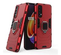 LuluMain Compatibile con Oppo Realme 7 Cover, Custodia Armor Anello Cavalletto (Funziona con Il Supporto Magnetico per Auto) Case Paraurti (Rosso)