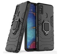 LuluMain Compatibile con Samsung Galaxy M30S, Galaxy M21 Cover, Custodia Armor Anello Cavalletto (Funziona con Il Supporto Magnetico per Auto) Case Paraurti (Nero)