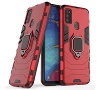 LuluMain Compatibile con Samsung Galaxy M30S, Galaxy M21 Cover, Custodia Armor Anello Cavalletto (Funziona con Il Supporto Magnetico per Auto) Case Paraurti (Rosso)