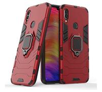 LuluMain Compatibile con Xiaomi Redmi Note7 (PRO) Cover, Custodia Armor Anello Cavalletto (Funziona con Il Supporto Magnetico per Auto) Case Paraurti per Redmi Note 7, Redmi Note 7 PRO (Rosso)