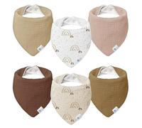 lulumoon Bavaglino triangolare in mussola per neonati: 100% cotone, bavaglino per bambini e bambine (6 pezzi, arcobaleno)