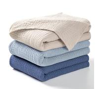 lulumoon Coperta in mussola per bambini, in cotone, sottile, traspirante, per bambini, per ragazzi e ragazze, confezione da 3 (blu marino)