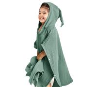 lulumoon Poncho da bagno per bambini, asciugamano con cappuccio, 100% mussola, in cotone, con cappuccio, per bambini, 60 x 60 cm, colore verde