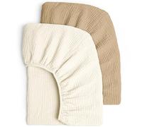 lulumoon Set di 2 lenzuola carrozzina neonato con angoli elasticizzati per bambini, lettino neonato 60x120 cm in cotone mussolo, lenzuola culla 70 x 140 cm, biancheria da viaggio-bianco giallo