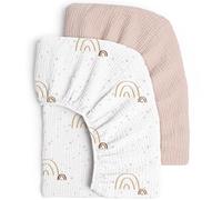 lulumoon Set di 2 lenzuola con angoli elasticizzati per bambini, in cotone mussolo, per culla e lettino, 60 x 120 cm/70 x 140 cm, lenzuolo da viaggio (rosa arcobaleno, 60 x 120 cm)