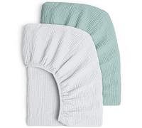 lulumoon Set di 2 lenzuola con angoli elasticizzati per bambini, in cotone mussolo, per culla e lettino, 60 x 120 cm, colore: grigio verde