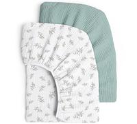 lulumoon Set di 2 lenzuola con angoli elasticizzati per bambini, in cotone mussolo, per culla e lettino, 60 x 120 cm/70 x 140 cm (albero verde, 70 x 140 cm)