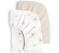 lulumoon Set di 2 lenzuola con angoli elasticizzati per bambini, in cotone mussolo, per culla e lettino, 60 x 120 cm/70 x 140 cm, biancheria da viaggio, biancheria da letto (margherite bianco, 70 x