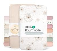 lulumoon Set di 2 lenzuola con angoli per bambini in mussola di cotone, 60 x 120 cm/70 x 140 cm, bianco Margherita