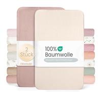 lulumoon Set di 2 Lenzuola con angoli per bambini, Lenzuola elasticizzate in mussola di cotone 100% per lettino 60 x 120 cm / 70 x 140 cm, Lenzuola per lettino da viaggio, Sabbia Crema