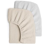 lulumoon Set di 2 lenzuoli con angoli elasticizzati in mussola, morbido e traspirante, per lettino da viaggio e lettino, 100% cotone, 60 x 120 - 70 x 140 cm, colore: grigio crema