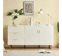 LULUWA Credenza moderna con 3 ante e 3 cassetti, elegante mobile in MDF con lega di alluminio color oro e gambe in acciaio robusto