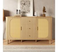 LULUWA Credenza moderna con intreccio viennese, 140 cm, cassettiera con cassetti a onde 3D e design ad arco, gambe in metallo, effetto legno, con gestione dei cavi e protezione antiribaltamento, per