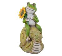 Lumaca da equitazione di rana, statua da giardino all'aperto di rana, rana seduta su statuetta di lumaca, decorazione da giardino, statuetta di rana lumaca in resina, Sta