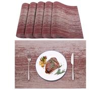 Lumaca Tovagliette Americane Lavabili, Set di 6 Tovagliette Colazione (70% di PVC e il 30% di Poliestere),Facile Pulizia,Antiscivolo, Resistenti al Calore, per Tavolo da Cucina,Rosso vino