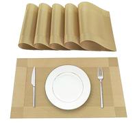 Lumaca Tovagliette Americane Lavabili, Set di 6 Tovagliette Colazione in 70% di PVC e il 30% di Poliestere, Antiscivolo, Resistenti al Calore, per Tavolo da Cucina,Oro