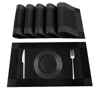 Lumaca Tovagliette Americane Lavabili, Set di 6 Tovagliette Colazione in 70% di PVC e il 30% di Poliestere, Antiscivolo, Resistenti al Calore, per Tavolo da Cucina,Nero